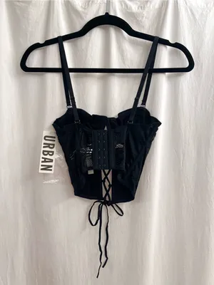 Urban Outfitters Black Lace-Up Corset Crop Camisole thumbnail 2