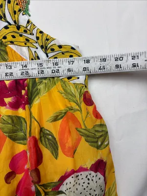 Farm Rio size medium mixed prints Tropical Yellow Floral Maxi Dress beaded thumbnail 6