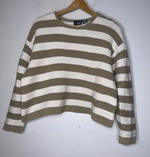 Vintage Liz Wear Striped Crop Cotton Sweater Tan White‎ Large thumbnail 1