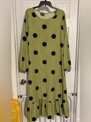 Olive Green Polka Dot Midi Dress with Ruffle Hem - Women thumbnail 2