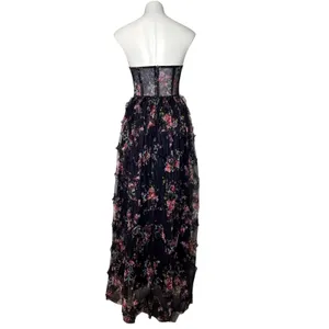 Dressalisa Maxi Gown Womens S Navy Gently Used Floral‎ Corset Tiered Ruffle Mesh thumbnail 5