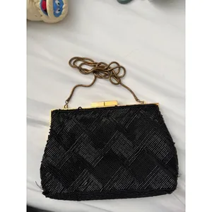 Vintage Marshall‎ Fields Black Beaded Clutch Hand Made Evening Bag Gold Chain thumbnail 12