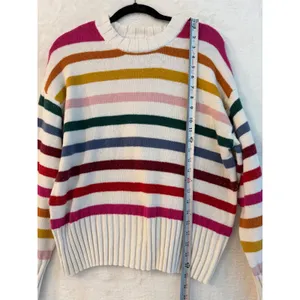 Gap Womens Large‎ Rainbow Stripe Crewneck Sweater Ivory Multi Color Cotton Blend thumbnail 7