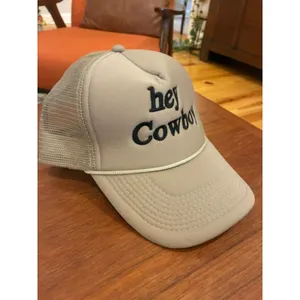 Hey Cowboy Trucker Hat Beige Embroidered Western Cowgirl Mesh Snapback thumbnail 5