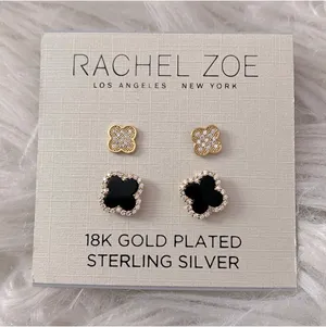 Rachel Zoe NWT 18k gold plated sterling silver set of two stud earrings thumbnail 1