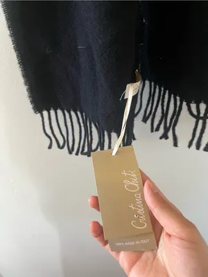 100% Wool Black Fringe Scarf Womens Soft Cozy WInter Classic Minimalist NWT thumbnail 3