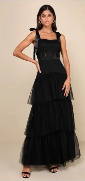 LULU's Sexy Prom Corset Wedding Boho Tiered Ruffles Special Event Maxi thumbnail 1
