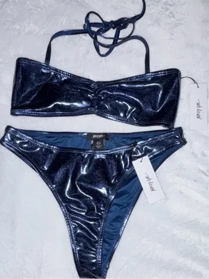 Nasty Gal Metallic Navy Bandeau Bikini Set thumbnail 6