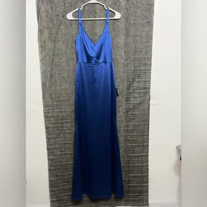 Lulus women’s XS Blue Satin Maxi Dress V-Neck Spaghetti Straps Lined NWT(E25)&✨ thumbnail 3