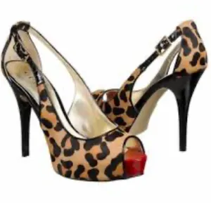 Guess Leopard Print Peep-Toe Slingback Heels with Red Accent thumbnail 1