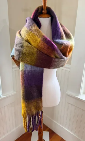 NWT Natural Life Oversized Brushed Plaid Blanket Scarf Purple Mustard Orange OS thumbnail 1