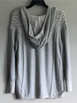 Eddie Bauer Women’s Light Gray V-Neck Pullover Hooded Sweater Size Large thumbnail 2