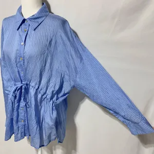 Zara Wrinkled Drawstring Waist Striped Shirt 4387/042/044 Blue White Size XL thumbnail 10
