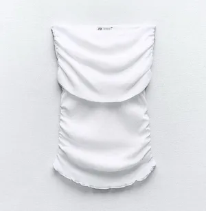 ZARA NWT White ruched off the shoulder top. Size Medium thumbnail 8