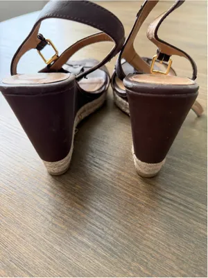 Brown Wedge Sandals with Gold Buckles Size 10 thumbnail 2