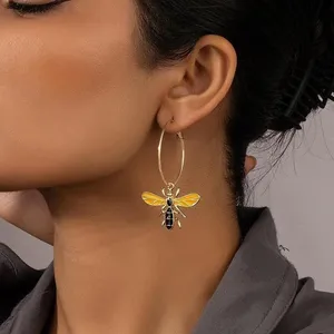 Bee Dangle Hoop Earrings Gold Insect Drop Statement Enamel Jewelry Gift‎ new thumbnail 1