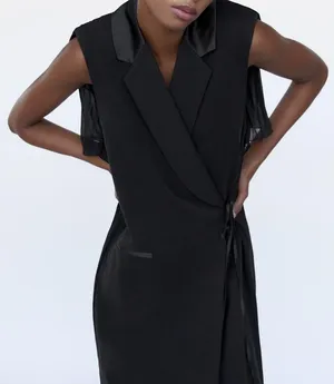 Zara COMBINED PLEATED WRAP BLAZER DRESS BLACK NEW thumbnail 5