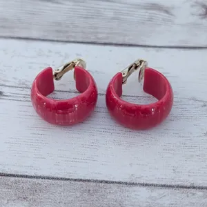 Vintage Clip On Earrings Red Marbled? Hoops Retro thumbnail 7