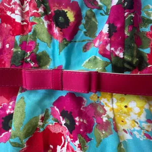 Chetta B‎ Floral Turquoise Fit Flare Dress Size 6 Pink Belted Sleeveless Garden thumbnail 4