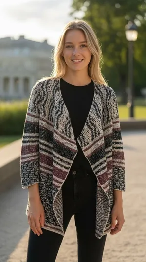 Lucky Brand Open Front Cardigan Sweater Knit‎ Bohemian Style Striped thumbnail 1