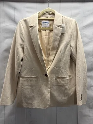 Old Navy NWT Oatmeal Taylor Fitted Linen Blend Suit Blazer Jacket Size Small thumbnail 3