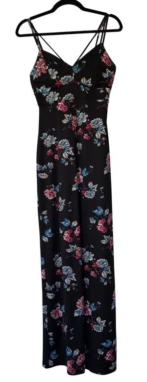 Active USA Black Floral V-Neck‎ Strappy Back Jumpsuit Medium thumbnail 1
