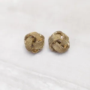 Vintage Clip On Earrings Gold Tone Patterned Knot Design - Fair Condition thumbnail 2