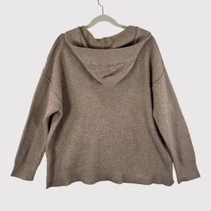 Aerie Womens Sweater Brown CozyUp Waffle Hoodie V Neck Pullover Stretch Large thumbnail 4