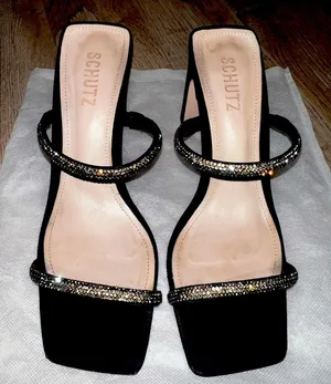 Schutz Shoes Embellished High Heel Sling Back Sandals Black Suede Sz 8 M thumbnail 1