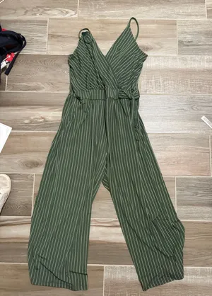 Stitch Fix Green And White Striped Long Romper thumbnail 1