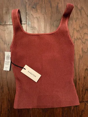 Babaton Ribbed Knit Tank Top in Rust Red, Size 2XS thumbnail 1
