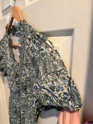 Max Studio Blue Floral V-Neck Smocked Maxi Dress thumbnail 4