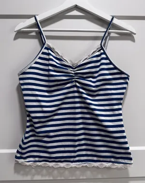 Romwe Y2K Style Striped Lace Trim Cami thumbnail 1