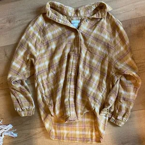 American Eagle Size Small Yellow Pink White Buffalo Plaid Flannel Button Down thumbnail 1