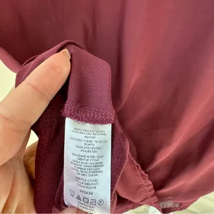 LOFT Deep Burgundy Short Sleeve Mixed Media Blouse Size Medium thumbnail 8