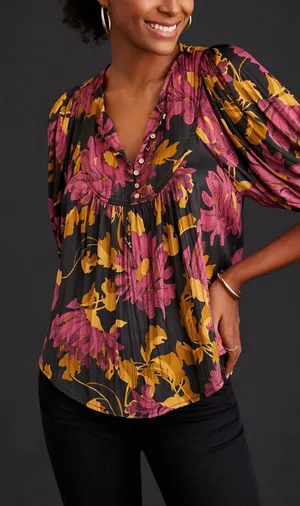 By Anthropologie Floral Blouse Top thumbnail 1