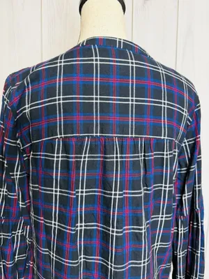 Ann Taylor Loft Plaid Tunic Blouse Women's Sz M V-Neck Black Blue Red thumbnail 8