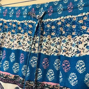 American Eagle large boho wide leg drawstring pants paisley striped blue pink thumbnail 4