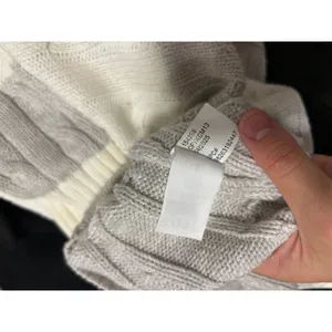 Aeropostale Womens Cable Knit Striped Sweater Cream Grey Crew Neck Pullover L thumbnail 4