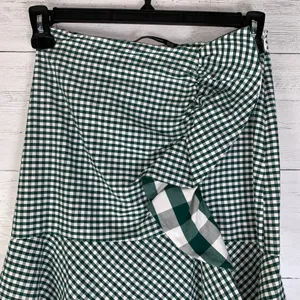 Zara green/white gingham Asymmetric ruffle Midi Skirt size XS thumbnail 2