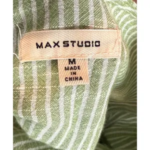 Max Studio Womens Size M Mini Dress Green White Striped Smocked Tiered Ruffle‎ thumbnail 3