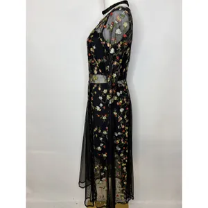 Lucy Paris Black Floral Embroidered Mesh Dress Sheer Overlay Romantic Size S thumbnail 4