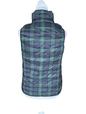 UNIQLO Ultra Light Down Puffer Vest Navy Blue Green Plaid Womens Small thumbnail 3