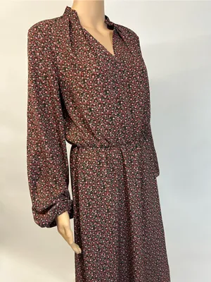 Source Unknown Burgundy Floral Long-Sleeve Midi Dress thumbnail 8