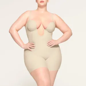 Skims Deep Plunge Shapewear Mid Thigh Bodysuit in Sand Size S thumbnail 2