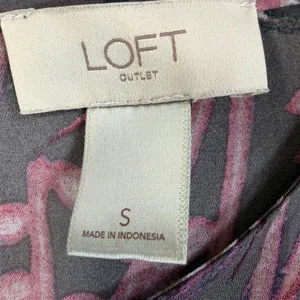 LOFT Outlet Women's Small Sheer Charcoal Pink Floral Long Sleeve Blouse Top thumbnail 4