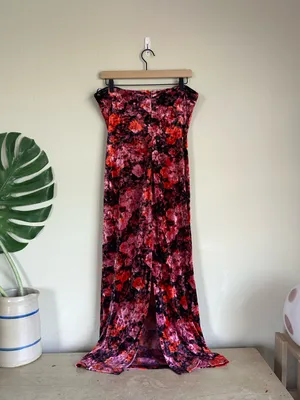 NWT Steve Madden Crushed Velvet Floral Strapless Midi Dress thumbnail 7