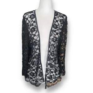 Vintage Laurence Kazar Black Beaded Lace Sheer Open Front Evening Jacket Romance thumbnail 4