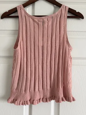 American Eagle Pointelle Knit Tank Women Small Pink Cotton Button Front NWT thumbnail 6
