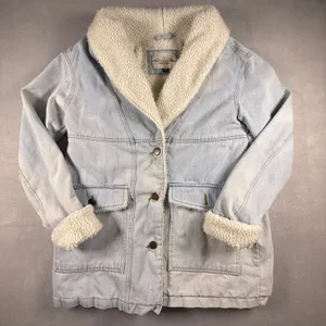 Ashley Vintage Charm Light Wash Denim Faux Shearling Lined Jacket JKJR1144 Small thumbnail 2